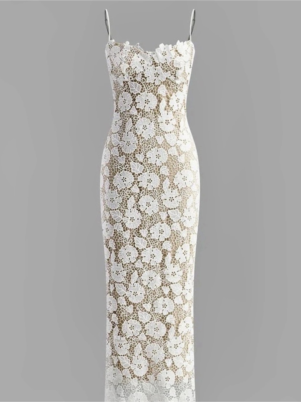 Floral Lace Maxi Dress in White NWT